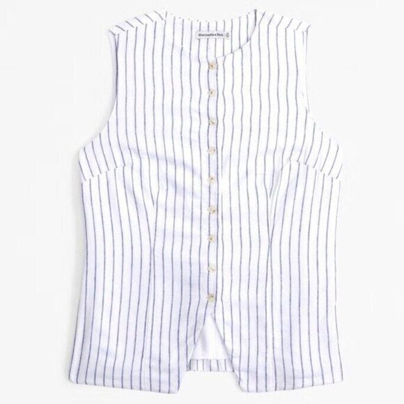 Abercrombie & Fitch Tops - Women’s The A&F Mara Linen-Blend Button-Through Vest Medium M Striped